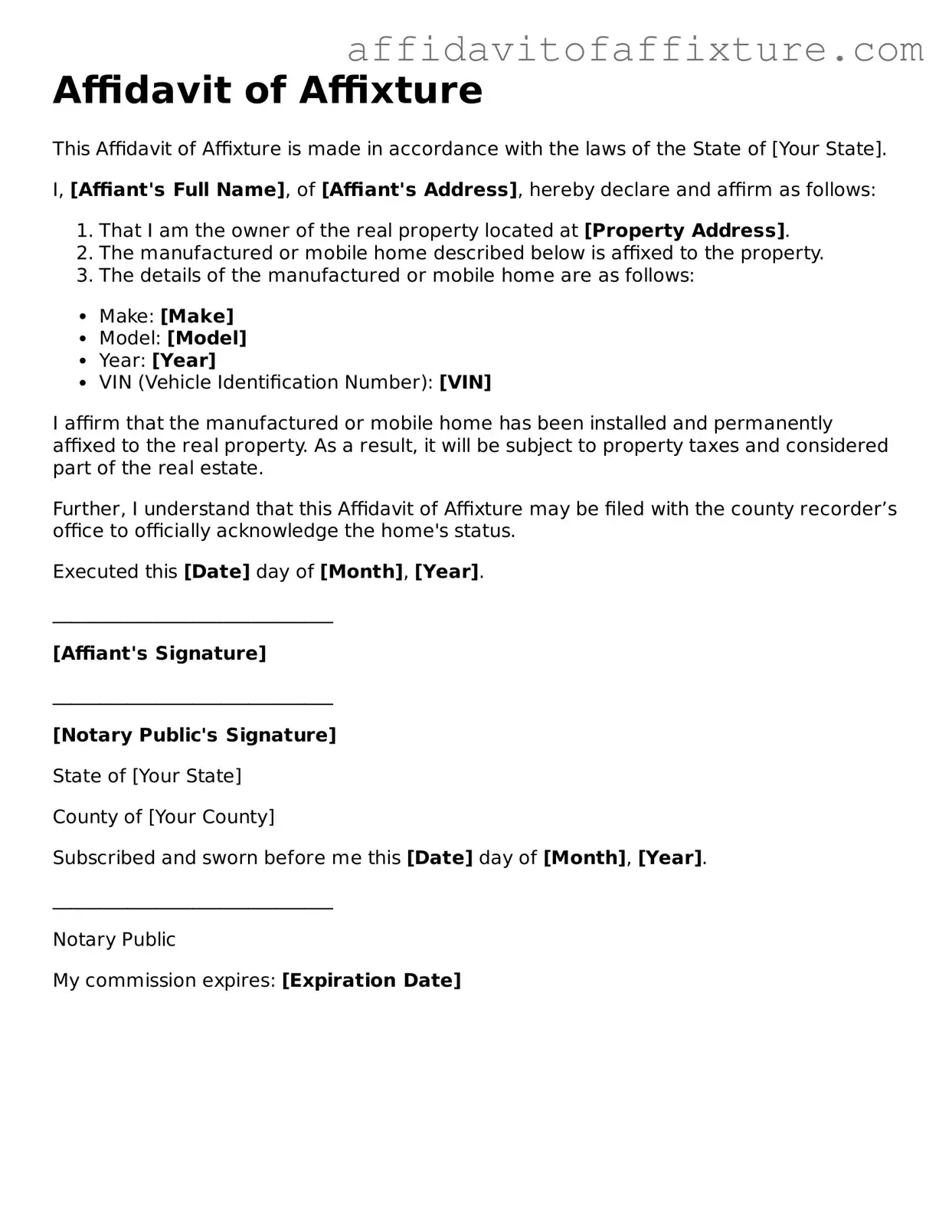 Valid Affidavit of Affixture Template